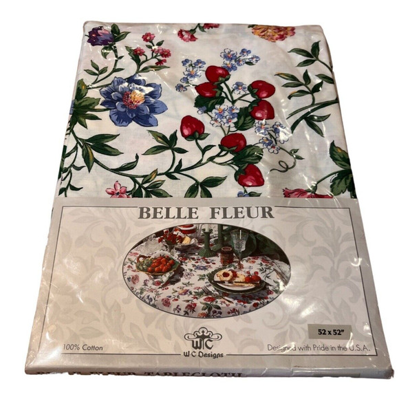 Vintage WC Designs 1992 Belle Fleur Tablecloth *NEW* 100% Cotton 52 x 52" USA - Picture 2 of 5